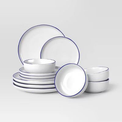 12pc Stoneware Dinnerware Set Blue Rim - Threshold™ | Target