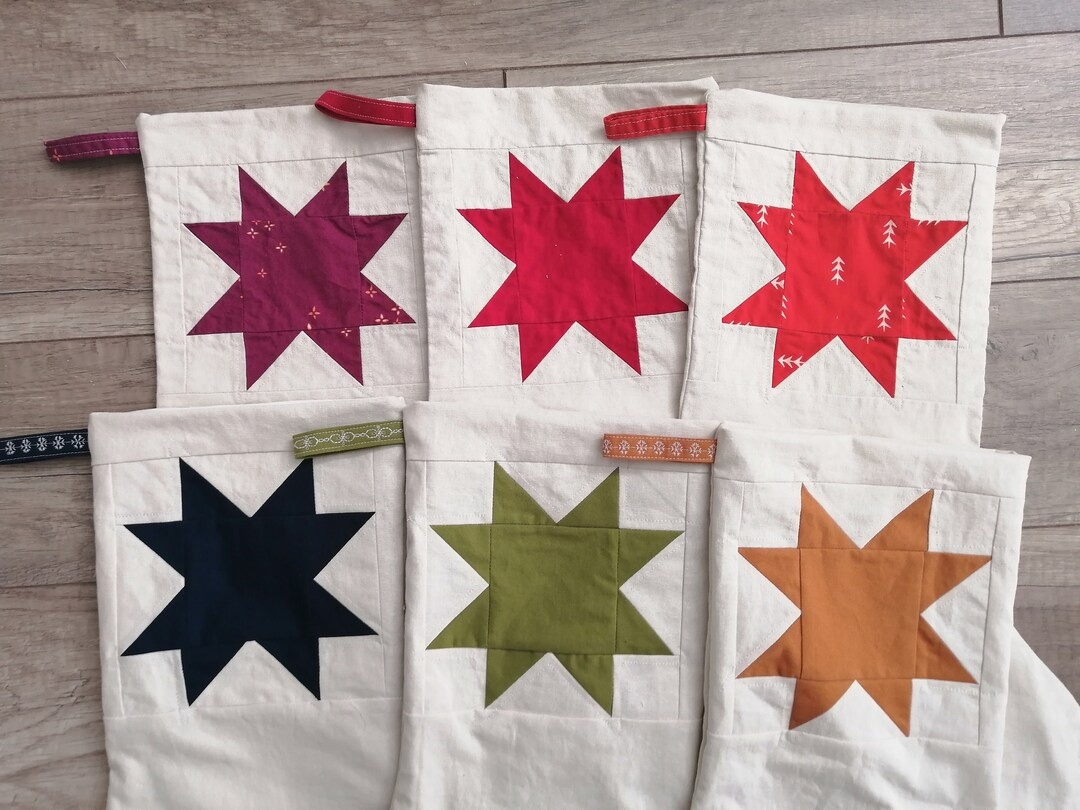 Linen Blend Christmas Stocking Sawtooth Star on Champagne - Etsy | Etsy (US)