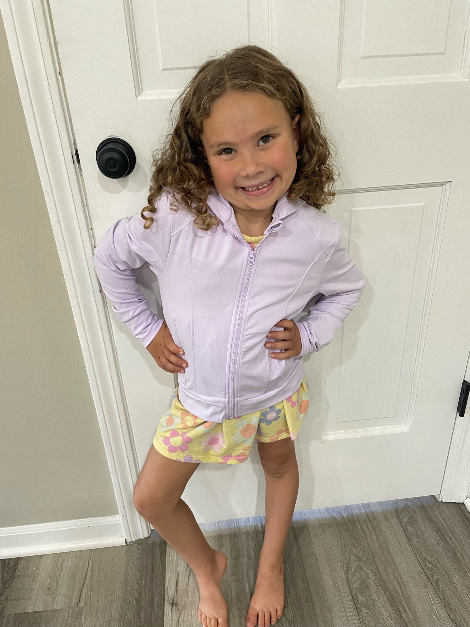 Super cute light weight jacket, the material is like stretchy legging material. It has pockets, thumb holes, and a hood. They also had it in black, turquoise and hot pink. 

#LTKActive #LTKFamily #LTKKids