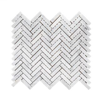 Jet Stream White 10.125 in. x 11.125 in. Herringbone Honed Marble Floor and Wall Mosaic Tile (0.7... | The Home Depot