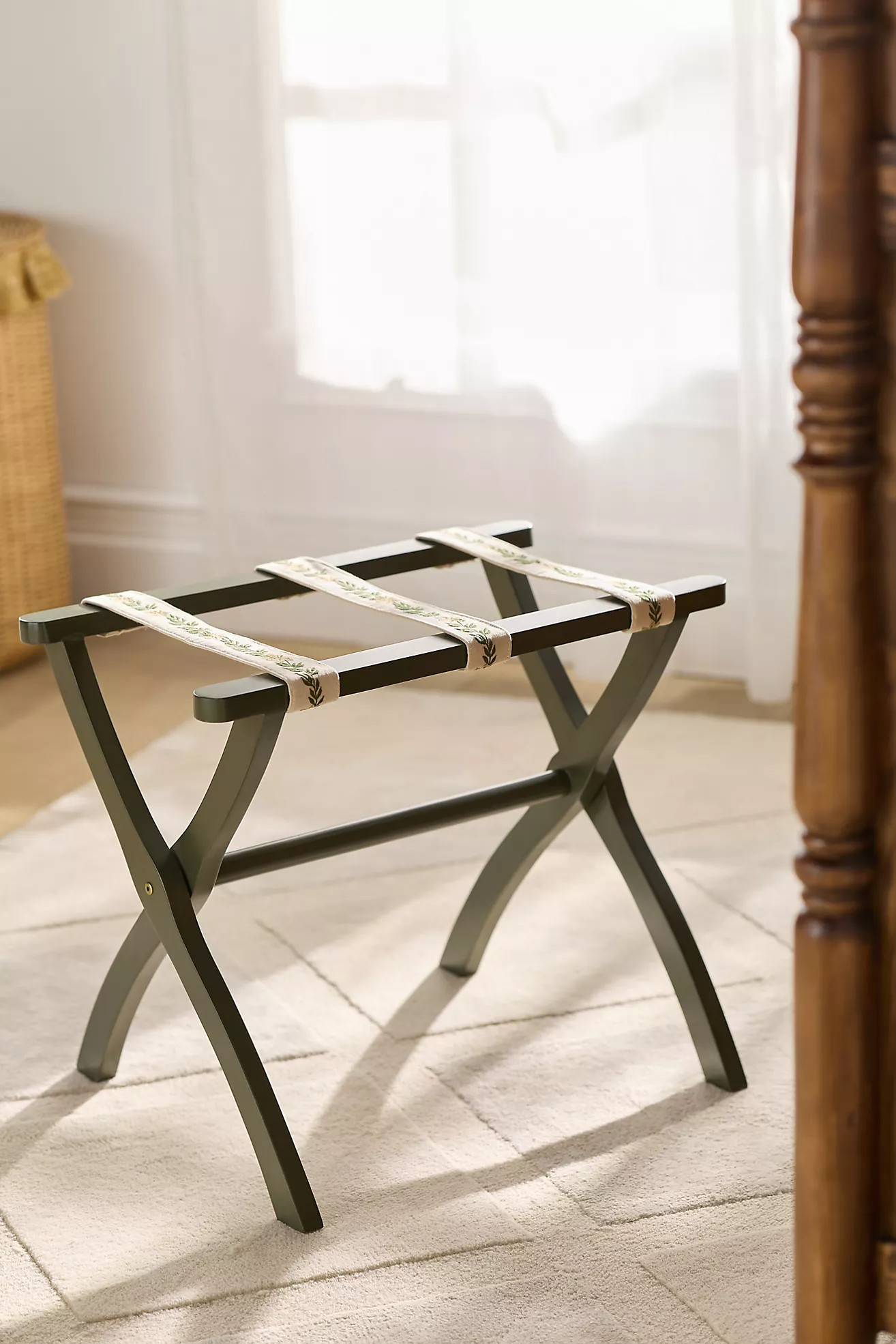 Embroidered Painted Wood Strap Luggage Rack | Anthropologie (US)