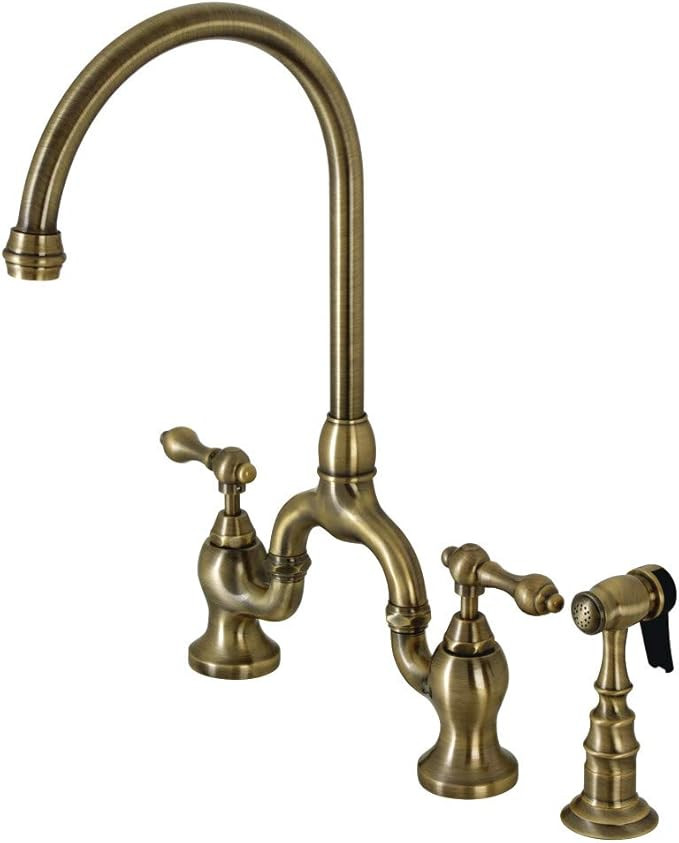 Kingston Brass KS7793ALBS English Country Bridge Kitchen Faucet, Antique Brass | Amazon (US)