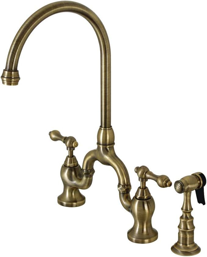 Kingston Brass KS7793ALBS English Country Bridge Kitchen Faucet, Antique Brass, 13.5 x 7.75 x 16.... | Amazon (US)