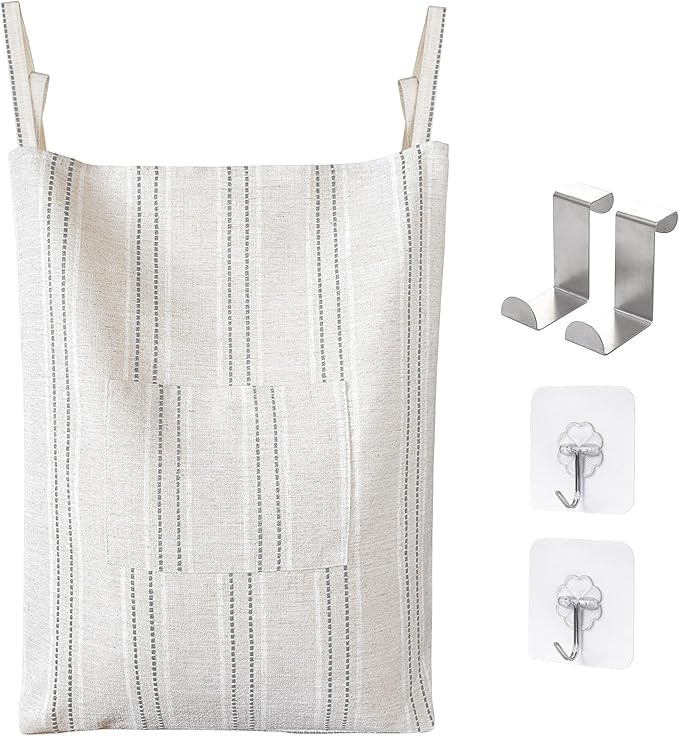 AELS Farmhouse Hanging Laundry Hamper with 2 Hooks, Boho Beige & Gray Stripes Laundry Bag with Zi... | Amazon (US)