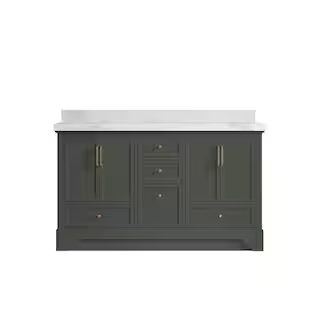 Willow Collections Alys 60 in. W x 22 in. D x 36 in. H Double Sink Bath Vanity in Pewter Green wi... | The Home Depot