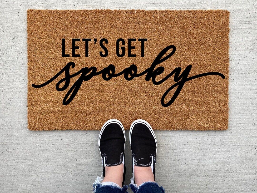 Let's Get Spooky Halloween doormat, pumpkin, fall decor, personalized doormat, pumpkin doormat, w... | Etsy (US)