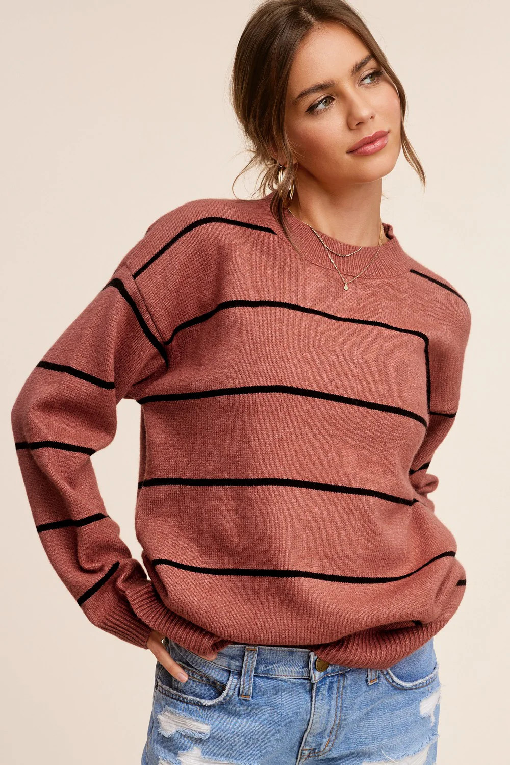 Rust Striped Mock Neck Sweater | PinkBlush Maternity