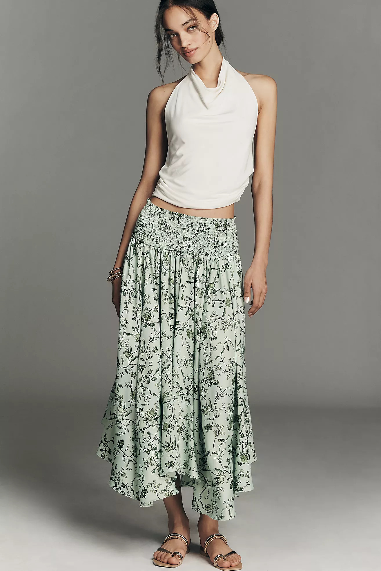 By Anthropologie Smocked-Waist Asymmetric Skirt | Anthropologie (US)