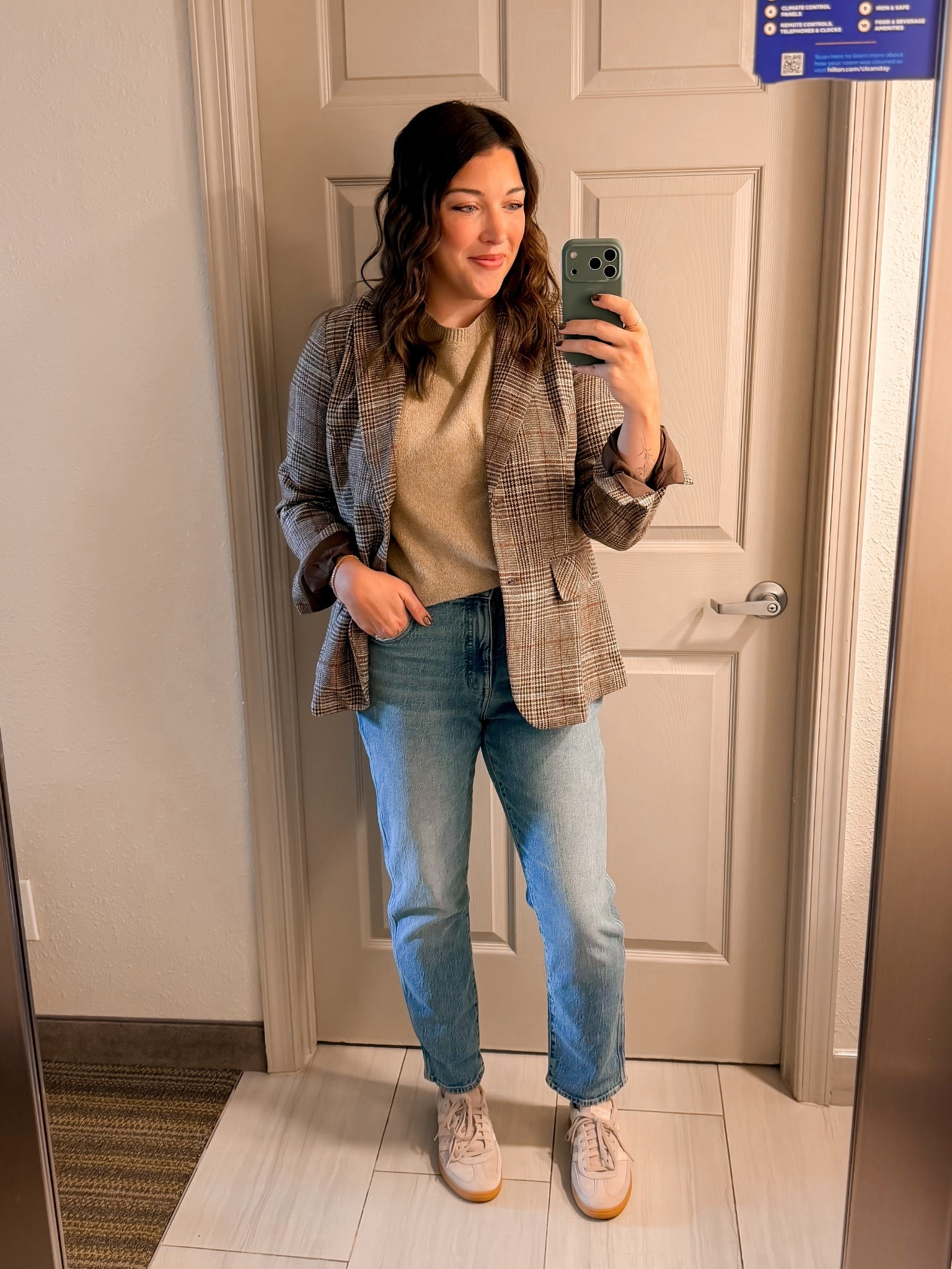 I bought my true size in everything except shoes I sized down one. 
Jeans - 30 reg length (I’m 5’7)
Sweater - large
Blazer - large
170lbs / 10/12 in pants
* I was super impressed with the quality of the blazer, it’s soft not scratchy and reminds me of the madewell cardigan blazer
