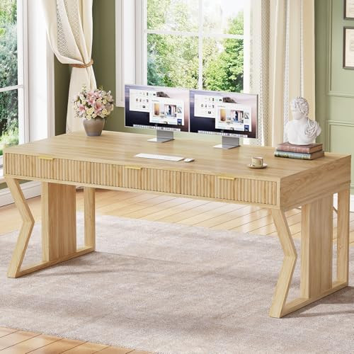 SEDETA 55" Executive Office Desk with 3 Drawers, Home Office Desk with Storage Drawers, Computer Writing Desk Study Table, Natural Oak | Amazon (US)