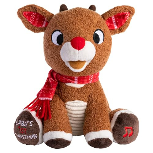 KIDS PREFERRED Santa Claus Rudolph The Red-Nosed Reindeer Musical Stuffed Animal, Baby's First Christmas Plush, 8 Inches | Amazon (US)