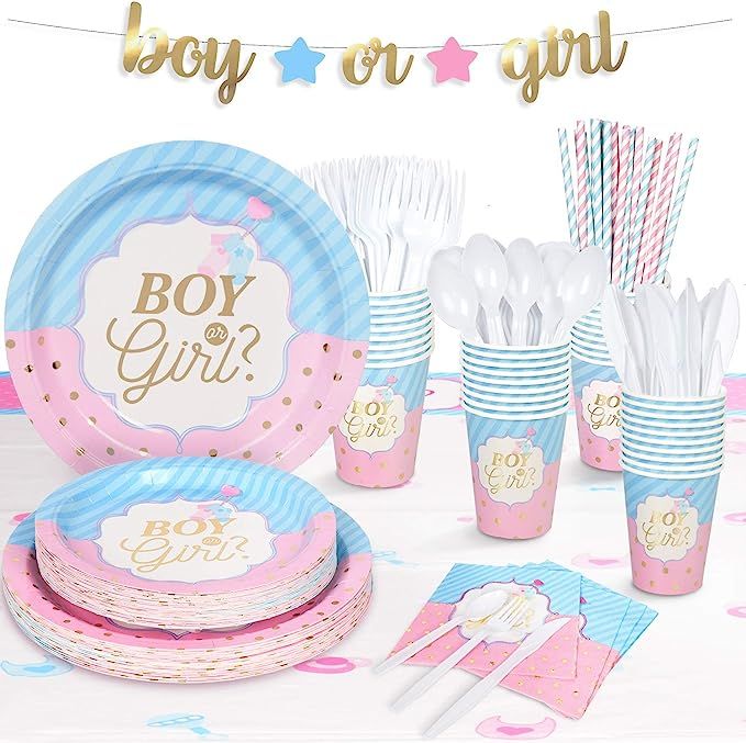 DECORLIFE Gender Reveal Party Supplies Serves 24, Includes Gender Reveal Plates and Napkins, 54" ... | Amazon (US)