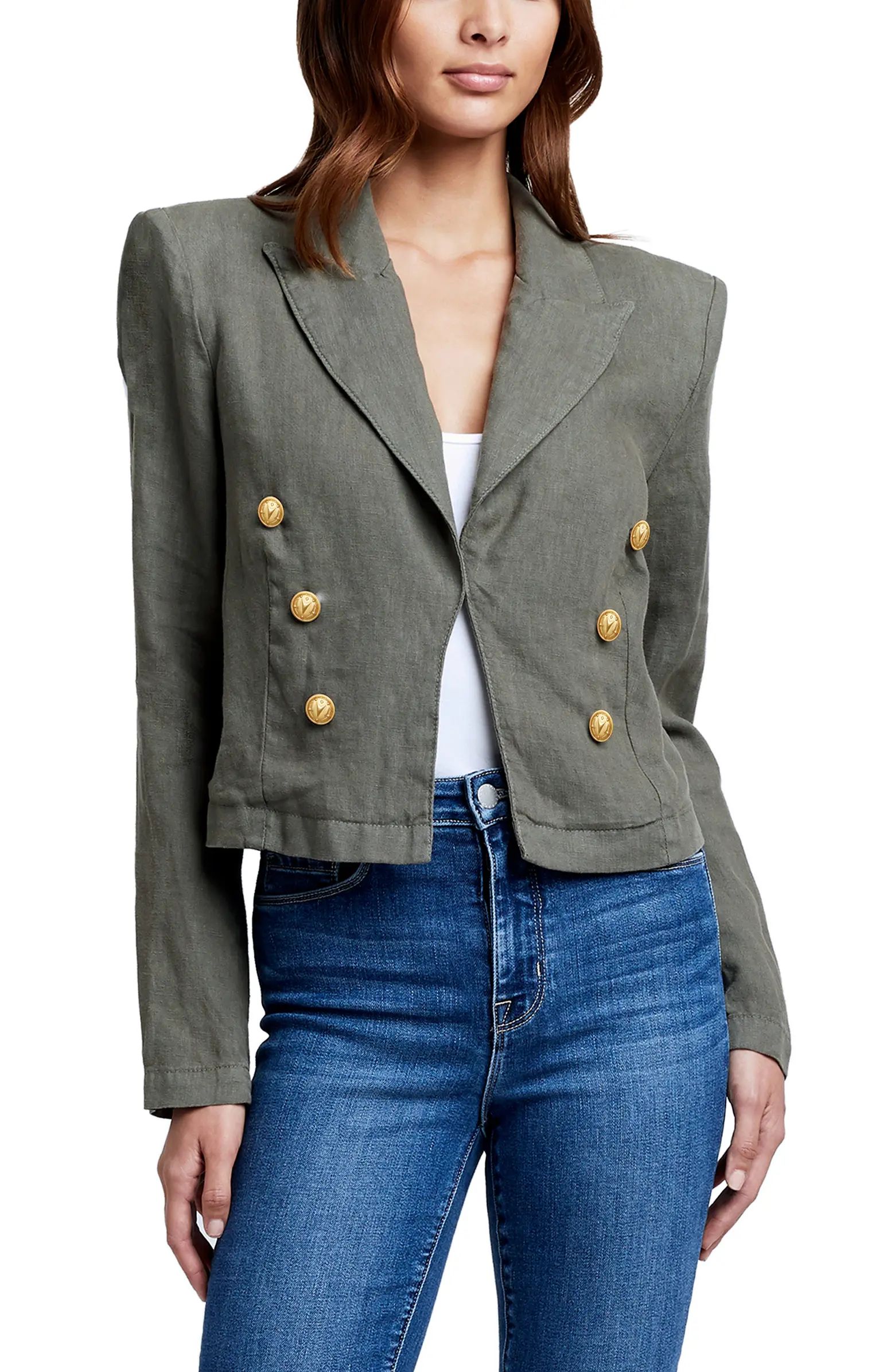 L'AGENCE Dolly Double Breasted Crop Linen Blazer | Nordstrom | Nordstrom