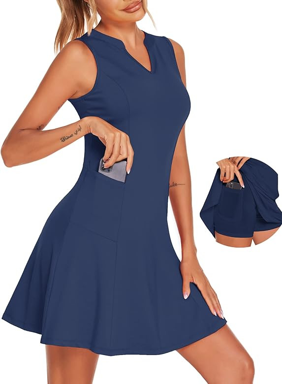 COOrun Women's Golf Tennis Dresses Built in Shorts with Pockets Sleeveless Workout Athletic Dress... | Amazon (US)