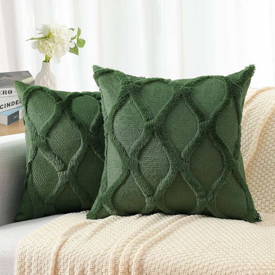 decorUhome Christmas Decorative Throw Pillow Covers 20X20 Set of 2, Soft Plush Faux Fur Wool Pill... | Amazon (US)