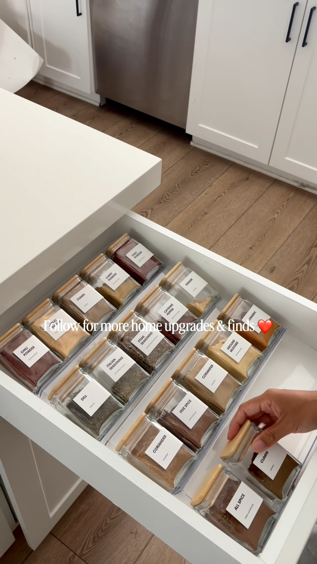 I’ve been wanting to organize my spice drawer for awhile now (bc as you can see.. I clearly needed it 🫣😅), and I finally did!!

I switched everything into these beautiful rectangular glass jars, and it made such a big difference to this drawer. I can actually see every label now, they’re easier to locate and grab, and everything feels and looks more organized 

I love simple home upgrades that are both practical and pretty! 

❤️ Save this for your next kitchen refresh
❤️ Follow @neutralsbydanee for more practical home finds, and home inspo 

🏷️ kitchen organization, spice drawer organization, spice organization, glass spice jars, rectangular spice jars, kitchen drawer organization, kitchen storage, pantry organization, organizing ideas, home organization, practical home finds, Amazon home finds, kitchen essentials, small kitchen ideas, kitchen makeover, organization inspiration, home finds, kitchen storage solutions, affordable home finds, decluttering, neutral home // this was gifted by apartment.1101

#LTKHome #LTKmomlife #LTKSaleAlert