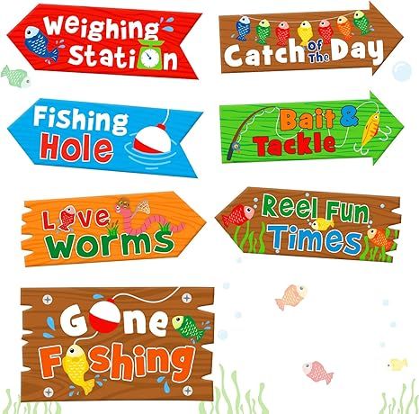 Huray Rayho Gone Fishing Party Directional Welcome Signs The Big One Backyard Door Cutouts Summer... | Amazon (US)