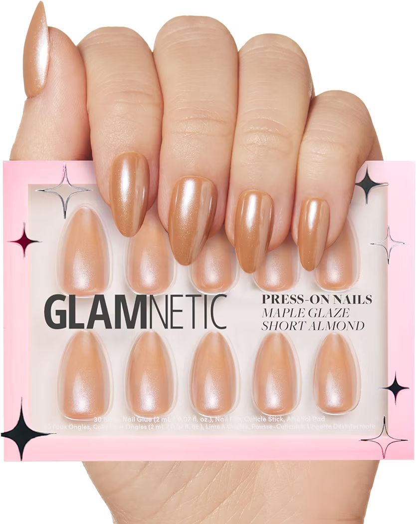 Glamnetic Press On Nails - Maple Glaze | Short Almond Nude Brown Neutral Nails with Glaze Finish | 15 Sizes - 30 Nail Kit with Glue | Amazon (US)