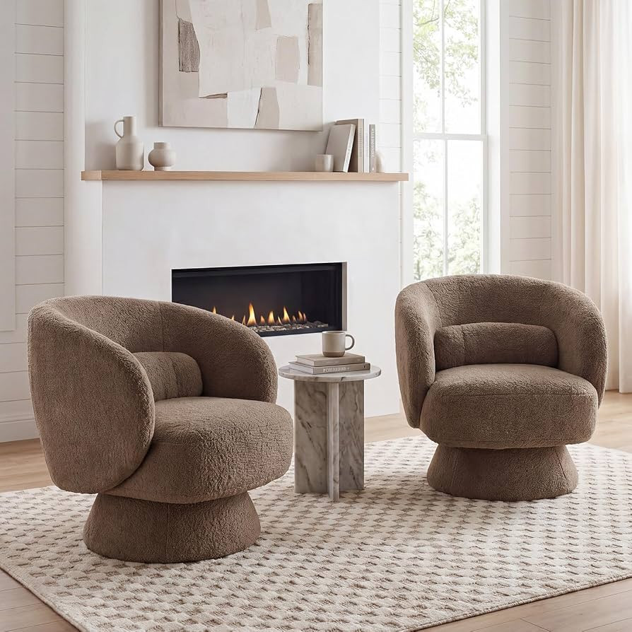 Swivel Accent Chair Set of 2, 360 Degree, Nut Brown Boucle, 2PCS | Amazon (US)