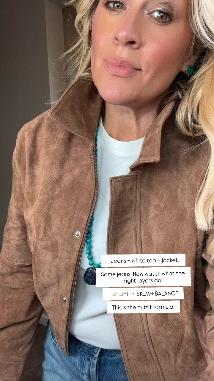 ✨Tap the bell, save and ❤️ start here over 40 fashion, midlife style, midsize fashion and luxury looks for less.  

 If you buy ONE thing from today’s edit, I’d start here. The jeans the the basic t on sale $10.
    
    “Relaxed through the middle + clean leg = the foundation for almost every fall outfit I’m wearing.”

⬇️Sizing information:
12 jeans tts 
T shirt medium (size down if in between sizes.) 
Suede jacket large tts 

👑 Helping you look good, feel good.-Lindsey Denver   Check back daily for belly-friendly style, confidence, and Outfit Physics™.

#LTKOver40 #LTKMidsize #LTKPlusSize

Comment SHOP below to receive a DM with the link to this post on my LTK ⬇ https://liketk.it/6nHJs

Comment SHOP below to receive a DM with the link to this post on my LTK ⬇ https://liketk.it/6nHJG