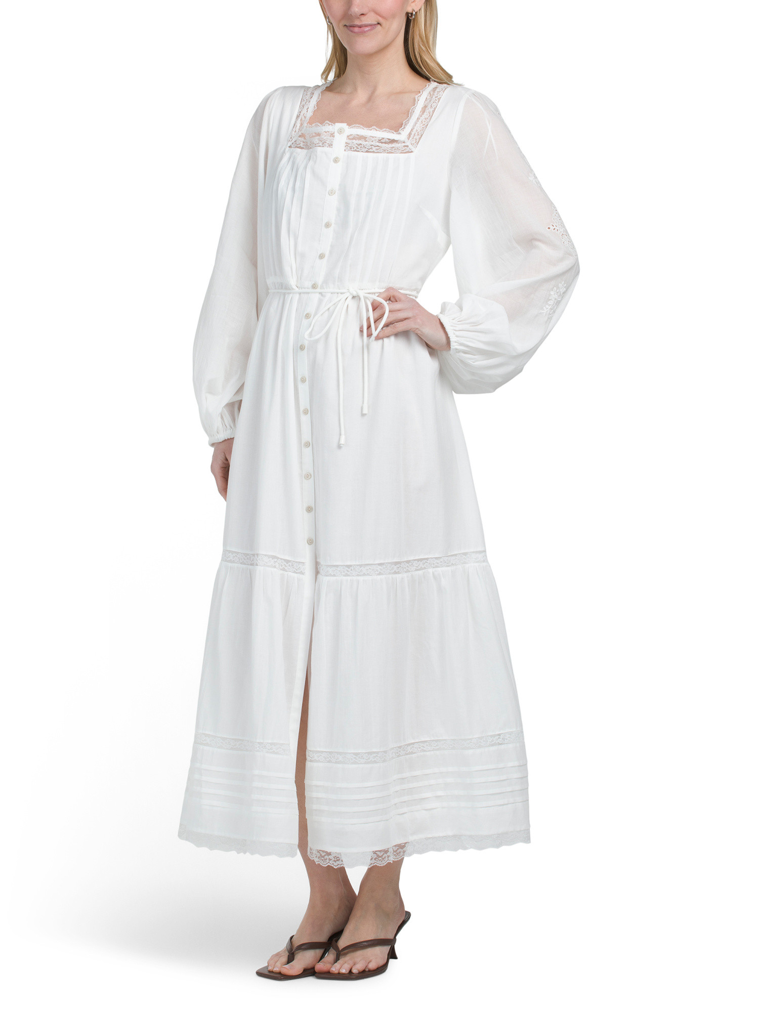 Cotton Long Sleeve Voile Fully Lined Maxi Tiered Dress | TJ Maxx