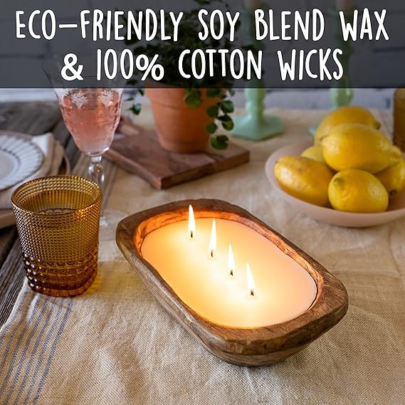Wooden Dough Bowl Candle 10 Inch, Soy Candle, Farmhouse Candles for Table, Wood Boat 4 Wick, Déc... | Amazon (US)