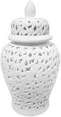 Sagebrook Home, White Pierced Ceramic Temple JAR, 13.75x13.75x24 | Amazon (US)