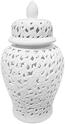 Sagebrook Home, White Pierced Ceramic Temple JAR, 13.75x13.75x24 | Amazon (US)
