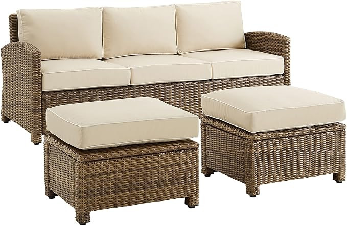 Crosley Furniture Bradenton 3-Piece Outdoor Sofa Patio Furniture Set, Wicker Conversation Sets fo... | Amazon (US)