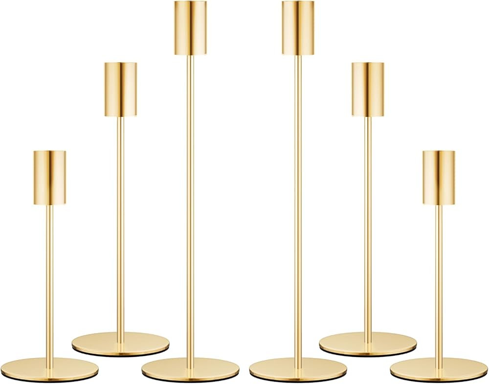 zeochyni Set of 6 French Gold Taper Candle Holders Candlestick Holders, Decor Candle Stick Candle... | Amazon (US)