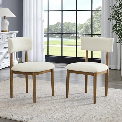 Roundhill Furniture Ellis Boucle Upholstered Dining Chairs, Set of 2, White/Natural Oak | Amazon (US)