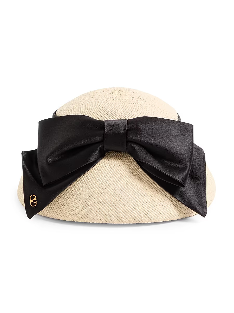 Women's Vlogo Signature Panama Bucket Hat with Satin Bow - Natural Black - Size Large | Saks Fifth Avenue