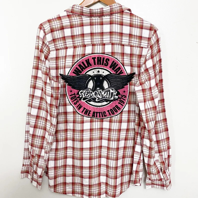 Plaid button down with band tee - unisex clothing - upcycled clothing - plaid top - band tees - g... | Etsy (US)