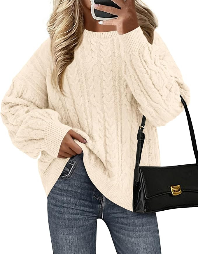 KIRUNDO Oversized Chunky Cable Knit Sweater Women | Long Sleeve Knitted Pullover Sweater, Warm Co... | Amazon (US)