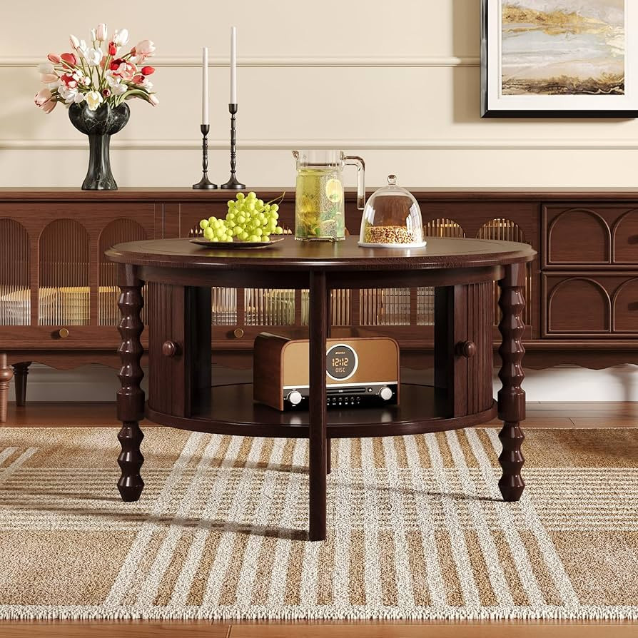 Vintage Round Coffee Table with Storage in 30.3" for Living Room, Mid Century Modern Cocktail Tab... | Amazon (US)