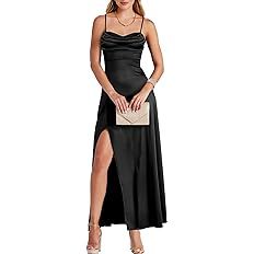 ANRABESS Women Formal Satin Spaghetti Strap Cowl Neck Bodycon Slit Prom Cocktail Maxi Dress Eveni... | Amazon (US)