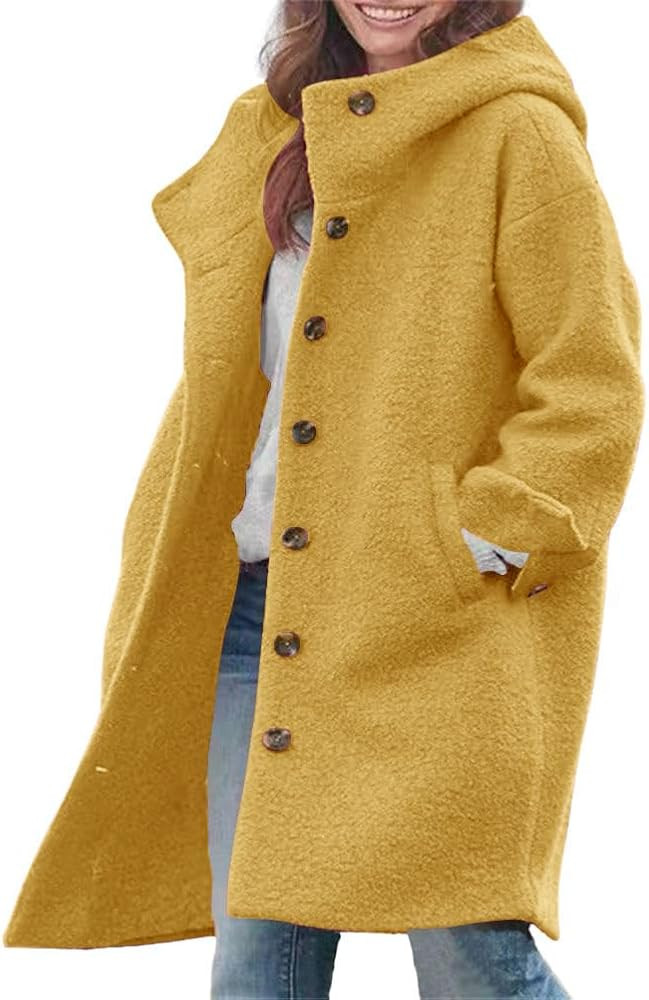chouyatou Women's Winter Single Breasted Long Wool Coat with Hood Casual Wool Blend Trench Coat J... | Amazon (US)