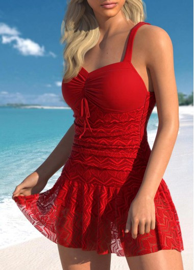 ROTITA Lace Red Ruched One Piece Swimwear | Rotita.com - USD $37.98 | rotita.com