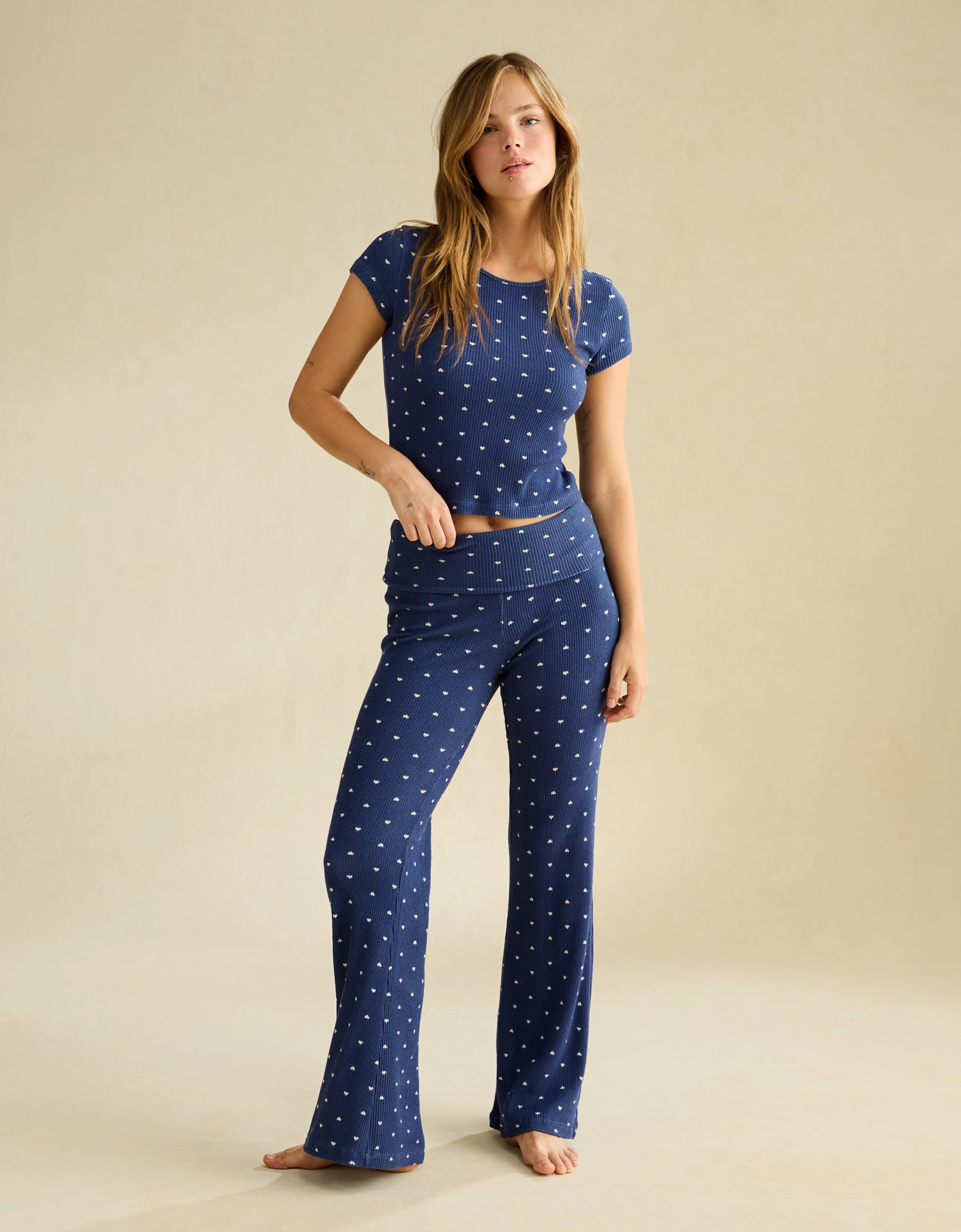 AE Luxe Plush Waffle Foldover Flare Pant | American Eagle Outfitters (US & CA)