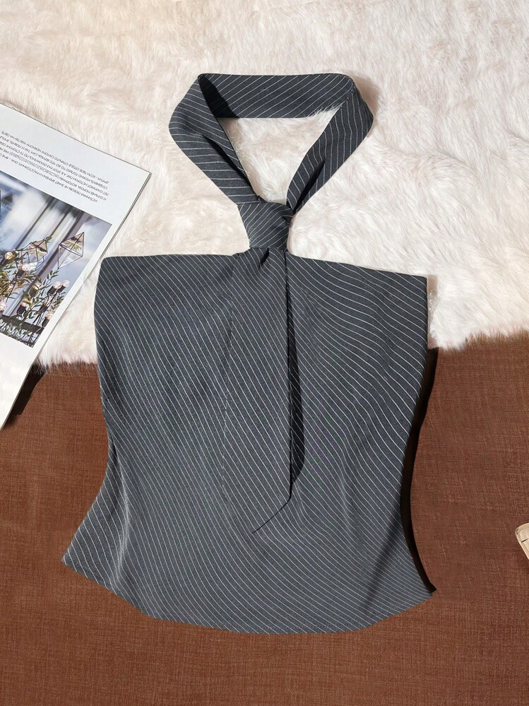 Sweetra American Minimalist Striped Design Adjustable Tie Neck Casual Tank Top For Women | SHEIN