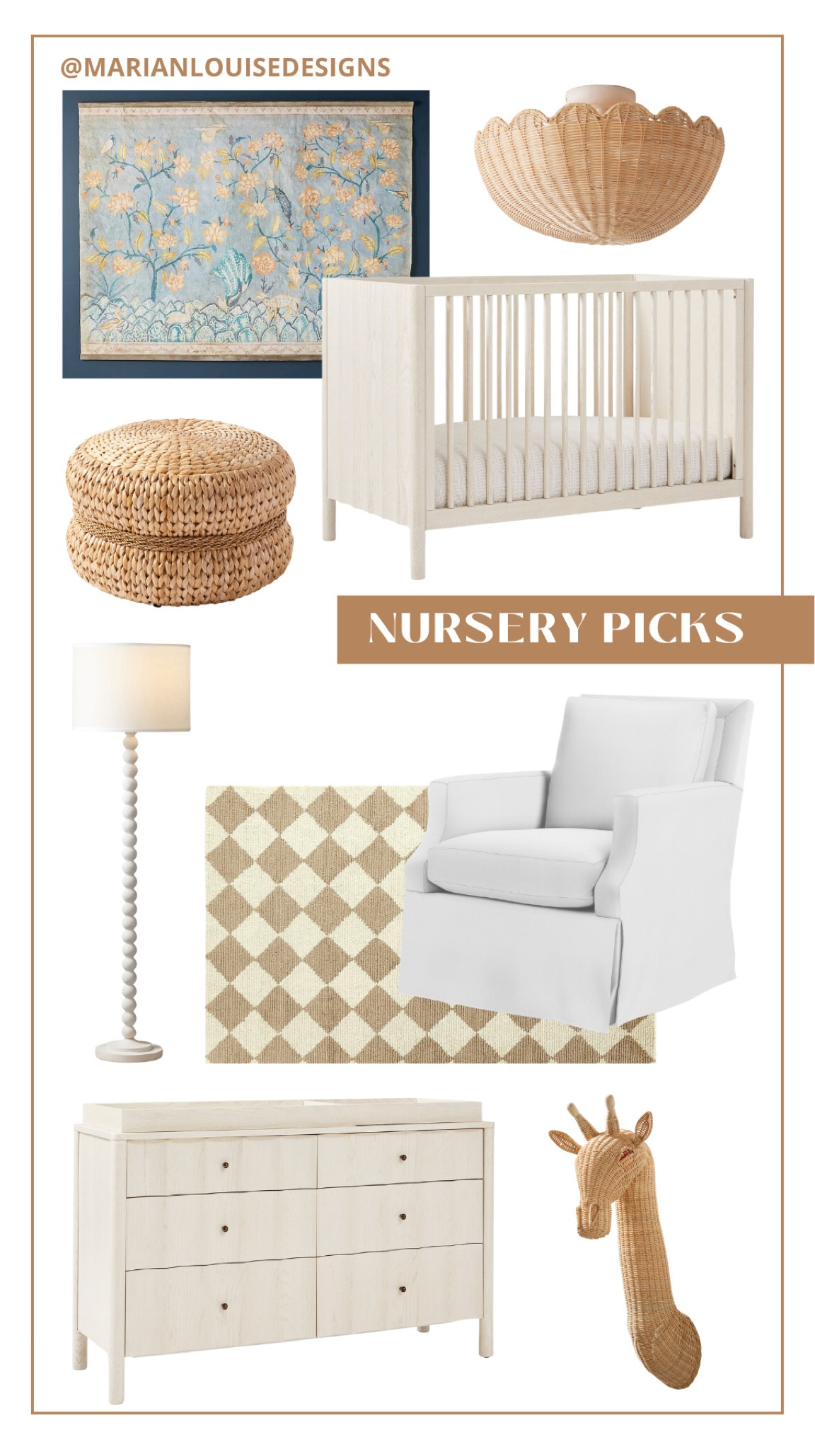 Neutral Nursery Finds. Swivel Nursery Glider. Neutral Baby Changing Table. Naturalist Floor Lamp. Wall Tapestry.

#LTKhome #LTKfamily #LTKbaby