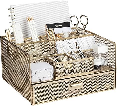 BLU MONACO Workspace Large 12 Compartments Gold Desk Organizer with Drawer– Office Supplies and... | Amazon (US)