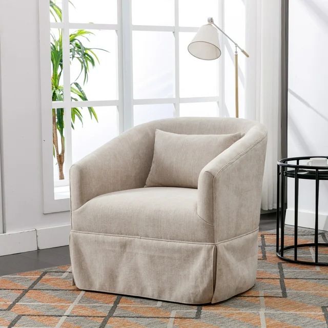 Swivel Accent Chair with Loose Cover, Linen Upholstered Swivel Barrel Club Chair with Metal Base ... | Walmart (US)