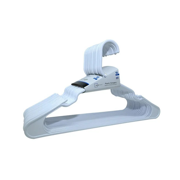 Mainstays Plastic Clothes Hangers, White, 18-Count, Lightweight & Durable for Everyday Use | Walmart (US)