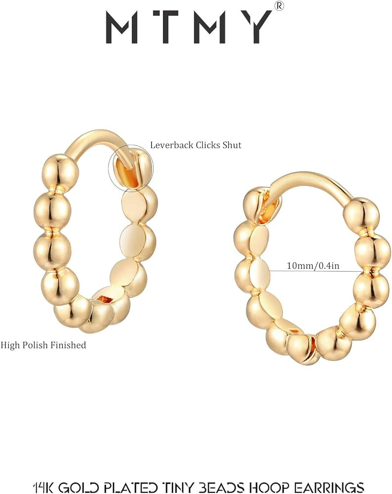 Amazon.com: MTMY Huggie Hoop Earrings 14K Gold Plated Cubic Zirconia Dainty Simple Cute Beads Elegan | Amazon (US)