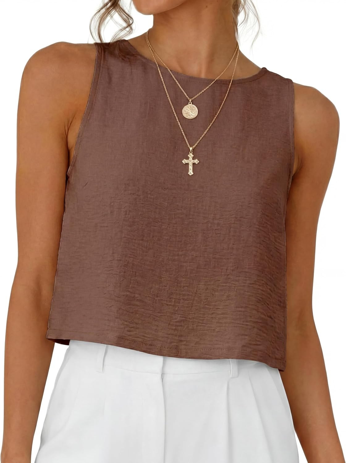 Womens Casual Crop Tank Tops 2026 Summer Beach Sleeveless Spring Tops Vacation Outfits | Amazon (US)