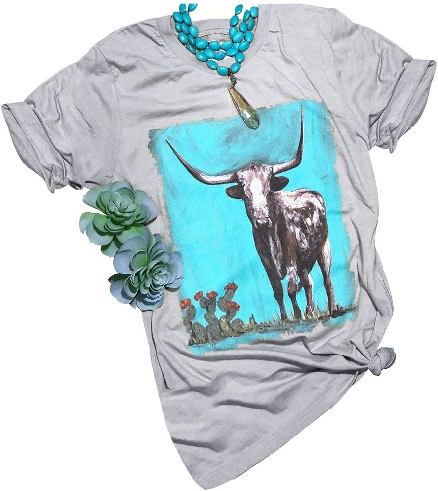Western Bison Printed T Shirts Womens Western Style Desert Cactus Casual Tops Tees | Amazon (US)
