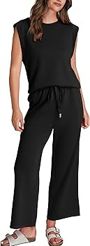 SAMPEEL Two Piece Sets for Women Casual Travel Vacation Outfits Summer Wide Leg Crop Pants Lounge... | Amazon (US)
