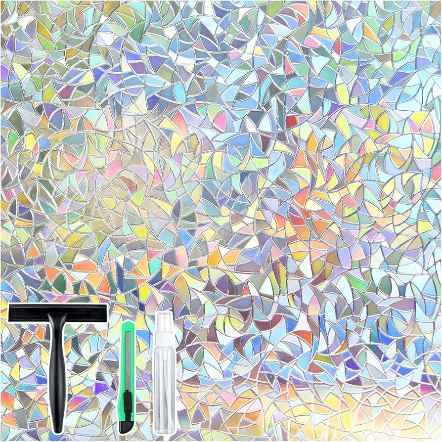 rabbitgoo Window Privacy Film Stained Glass Rainbow 3D Prism Decorative Iridescent Window Sticker... | Amazon (US)