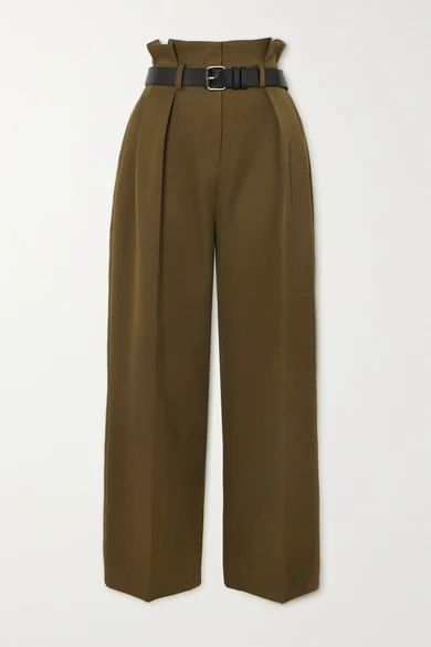 Frankie Shop - Belted Pleated Twill Tapered Pants - Army green | NET-A-PORTER (US)